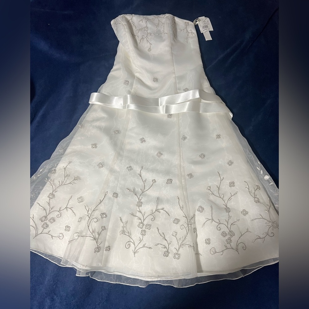 Elegant White Sleeveless Formal dress with Silver Details